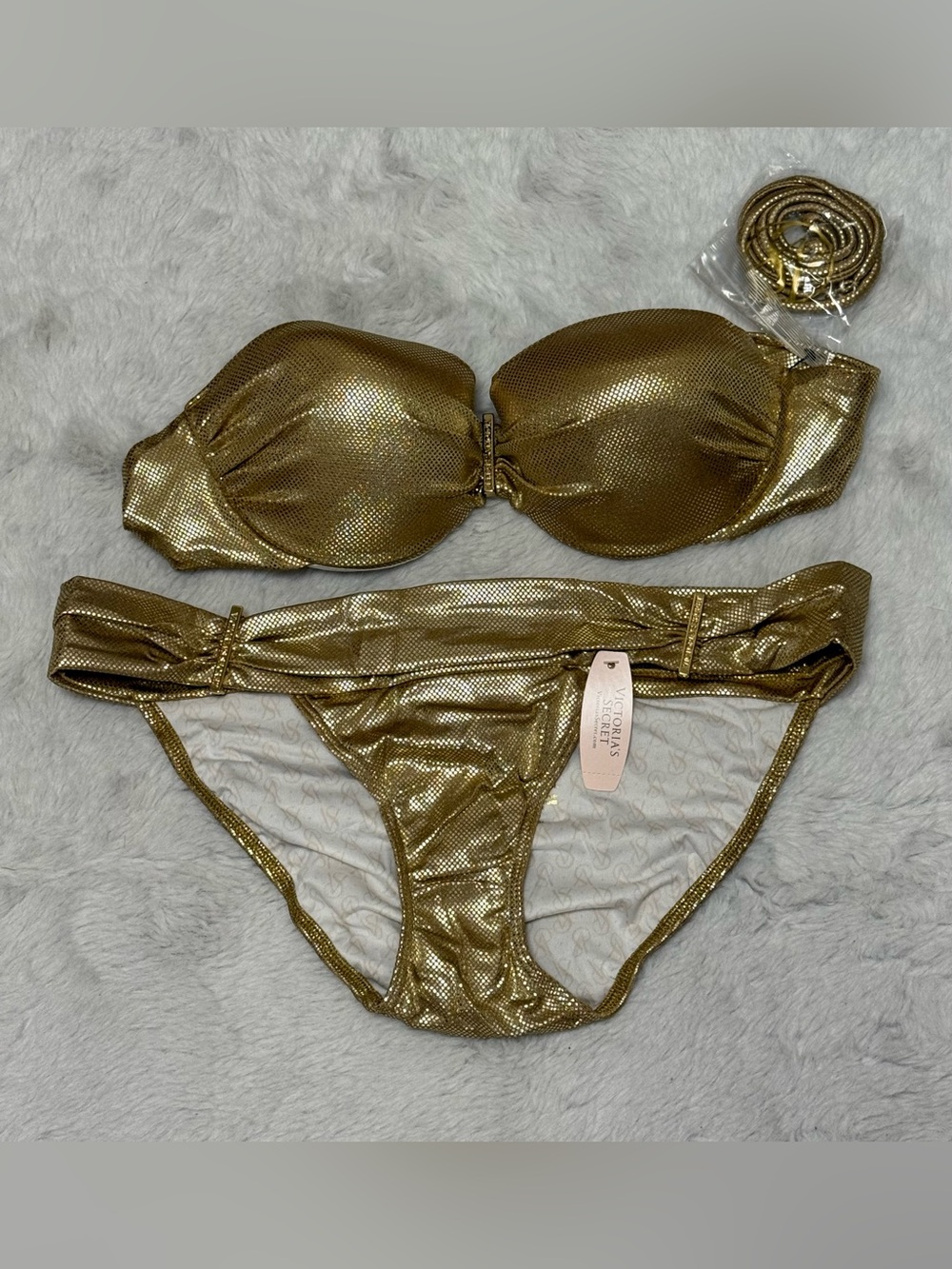 Victoria's Secret Metallic Gold Bandeau Bikini Set